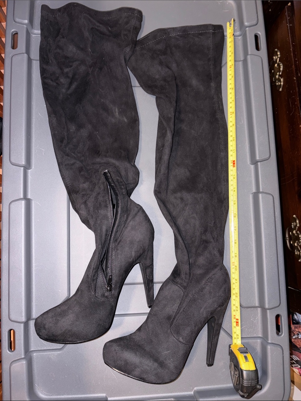 Elegant Black Over-the-Knee Suede-Look High Heel Boots WIDE CALF